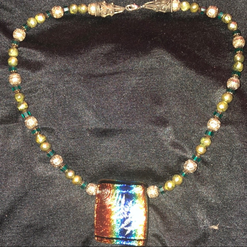 Dichroic Leaf Pendant Necklace
